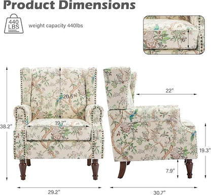Retro Printed Wingback Arm Chair - Bird Pattern