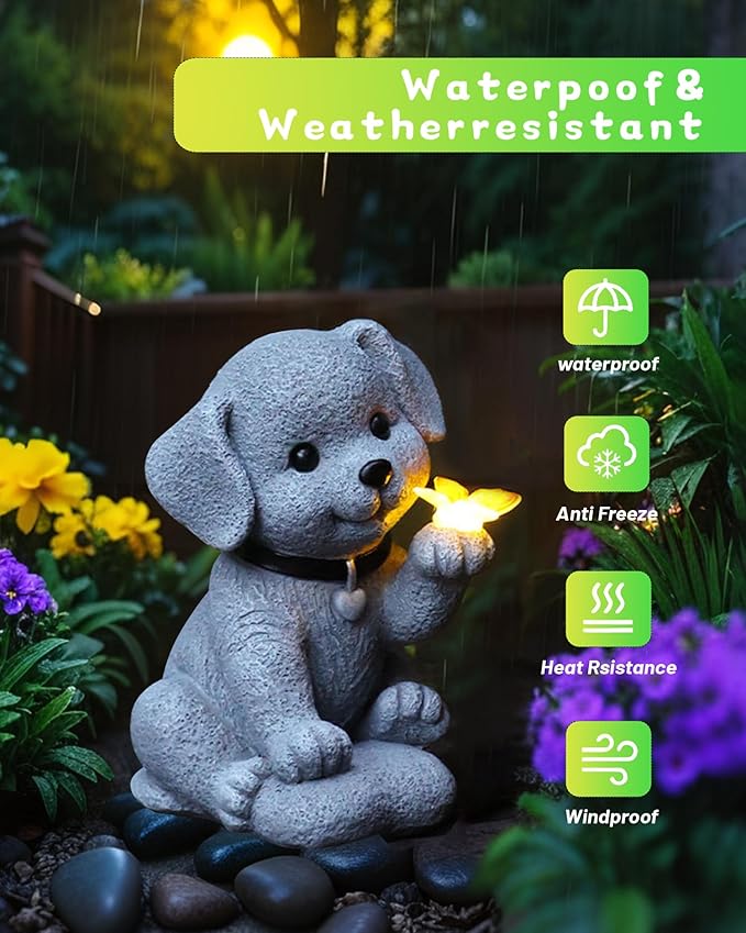 Solar Garden Statue - Puppy with Butterfly