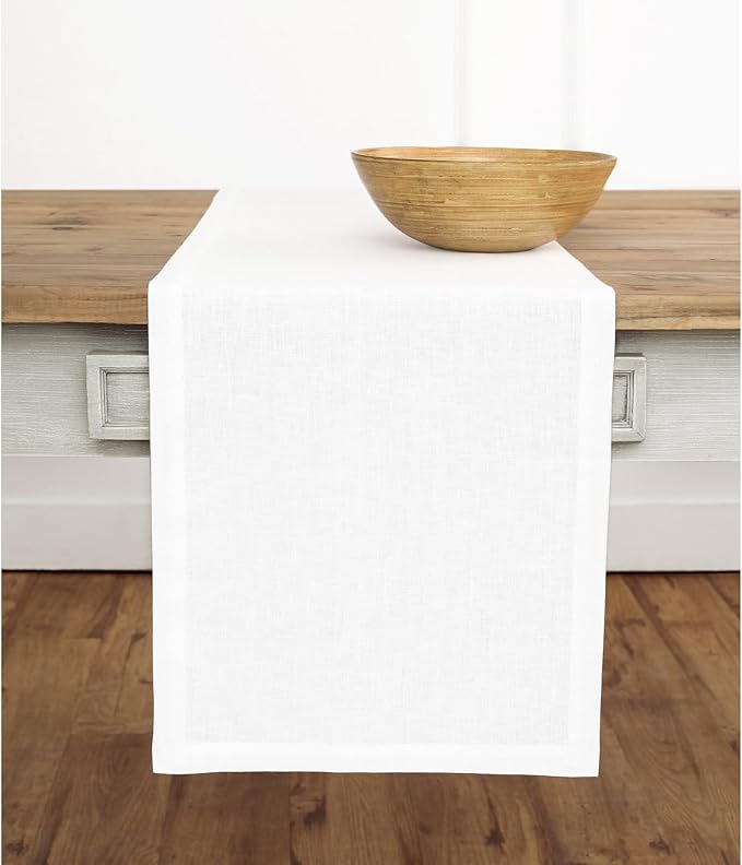 100% Pure Linen 14 x 72 Inch Table Runner - White