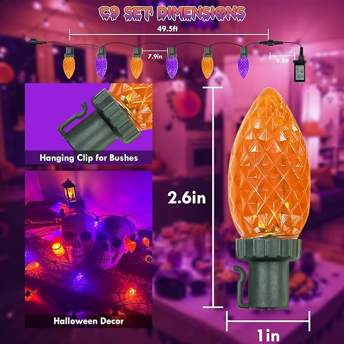 LED Purple and Orange Indoor/Outdoor Halloween Lights - 200 String Lights with 13 Modes &amp; Timer, Waterproof