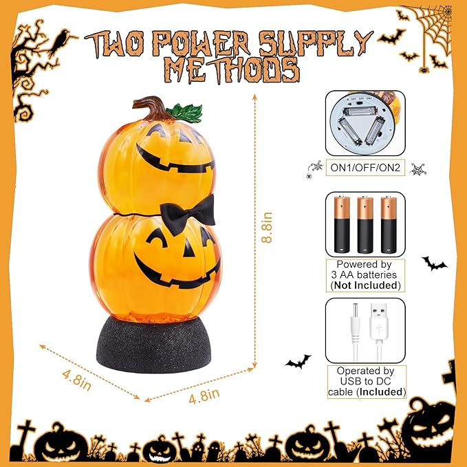 Stacked Halloween Pumpkin Musical Snow Globe w/ Timer