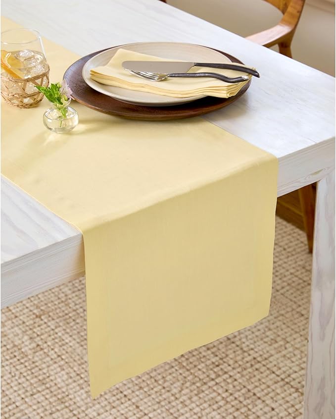 100% Pure Linen Butter Yellow Table Runner - 14 x 60 Inch