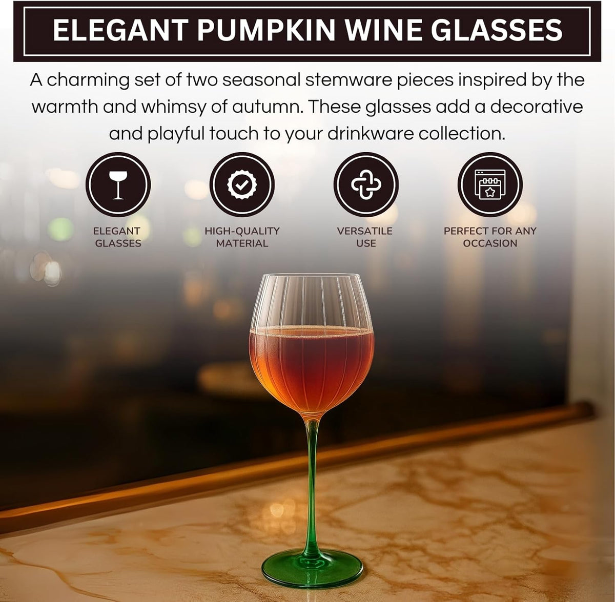 Pumpkin Lightweight Wine Glasses - Set of 2 Orange &amp; Green