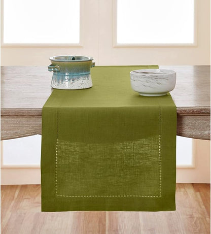 100% Pure Linen Table Runner - 14 x 60 Inch, Fern Frond Green