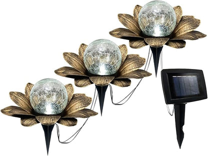 LEWIS&amp;WAYNE Solar Garden Lights - 3 Pc Copper Lotus Flower