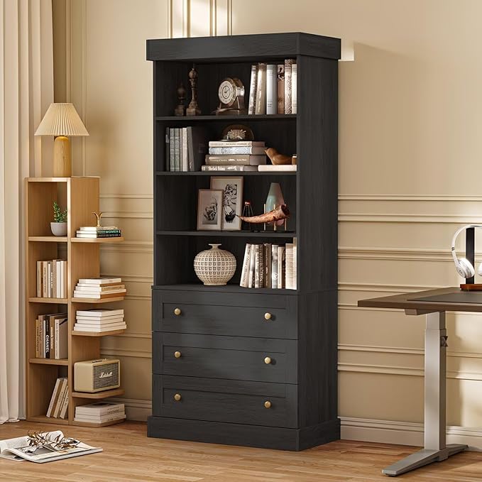Set of 2 Farmhouse Bookcases with Drawers, Set of 2 – Black