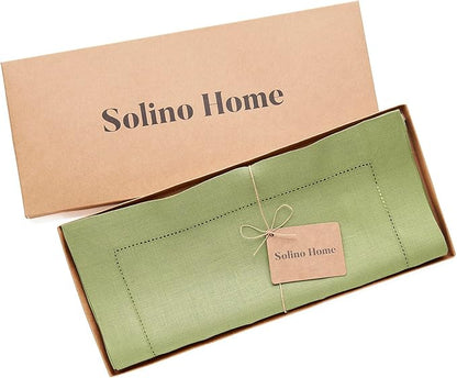 100% Pure Linen Hemstitch 14 x 90 Inch Table Runner - Spring green