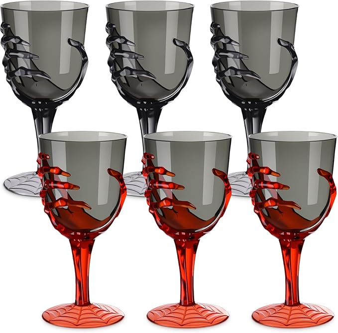 Set of 24 Halloween Skeleton Hand Goblets - 12oz Clear/Black/Red