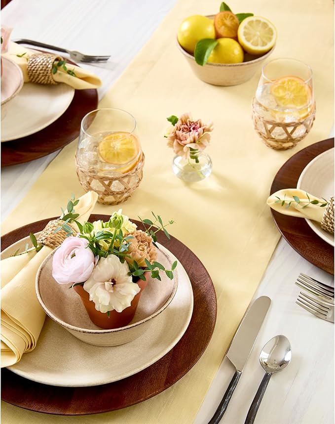 100% Pure Linen Butter Yellow Table Runner - 14 x 60 Inch