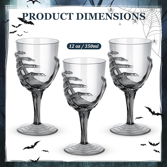 Set of 6 Halloween Skeleton Hand Goblets - 12oz Clear Plastic