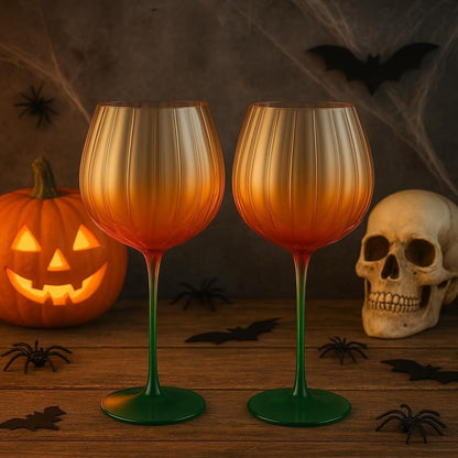 Pumpkin Lightweight Wine Glasses - Set of 2 Orange &amp; Green