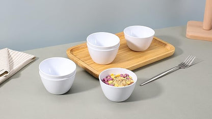 Set of 6 Round Melamine Bowls - White, 8 oz