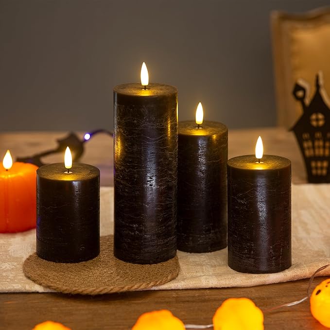 Set of 4 Halloween Flameless LED Candles w/ Remote - Black