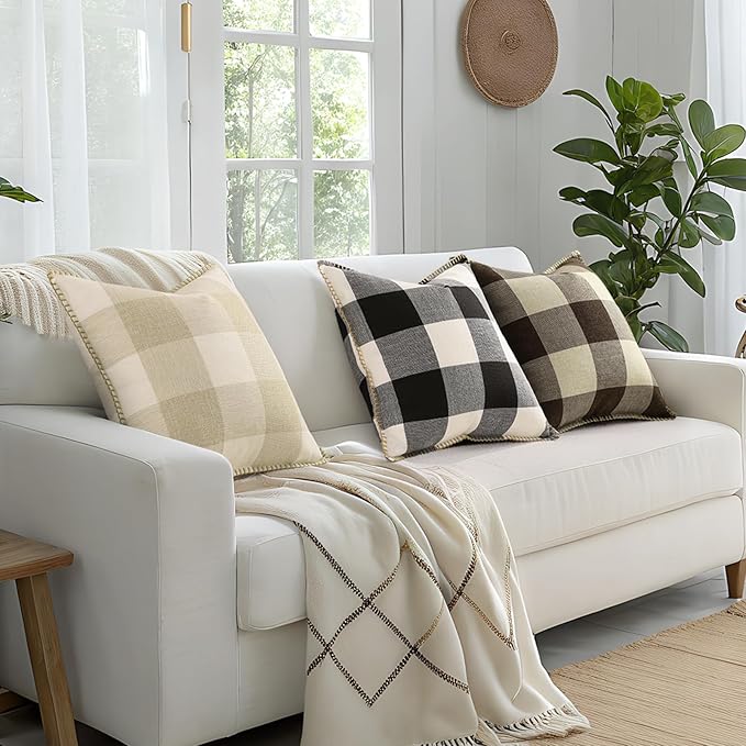 Buffalo Plaid Check Throw Pillow Covers - 12x20, Brown, Set of 2