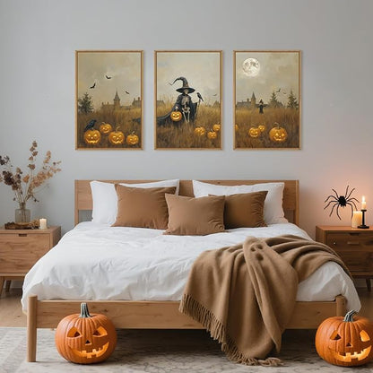 Vintage Halloween Ghost Reaper Framed Wall Art Set