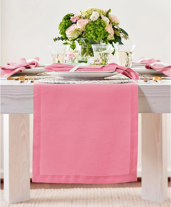 100% Pure Linen Table Runner 14 x 120 Inch - Pink Carnation