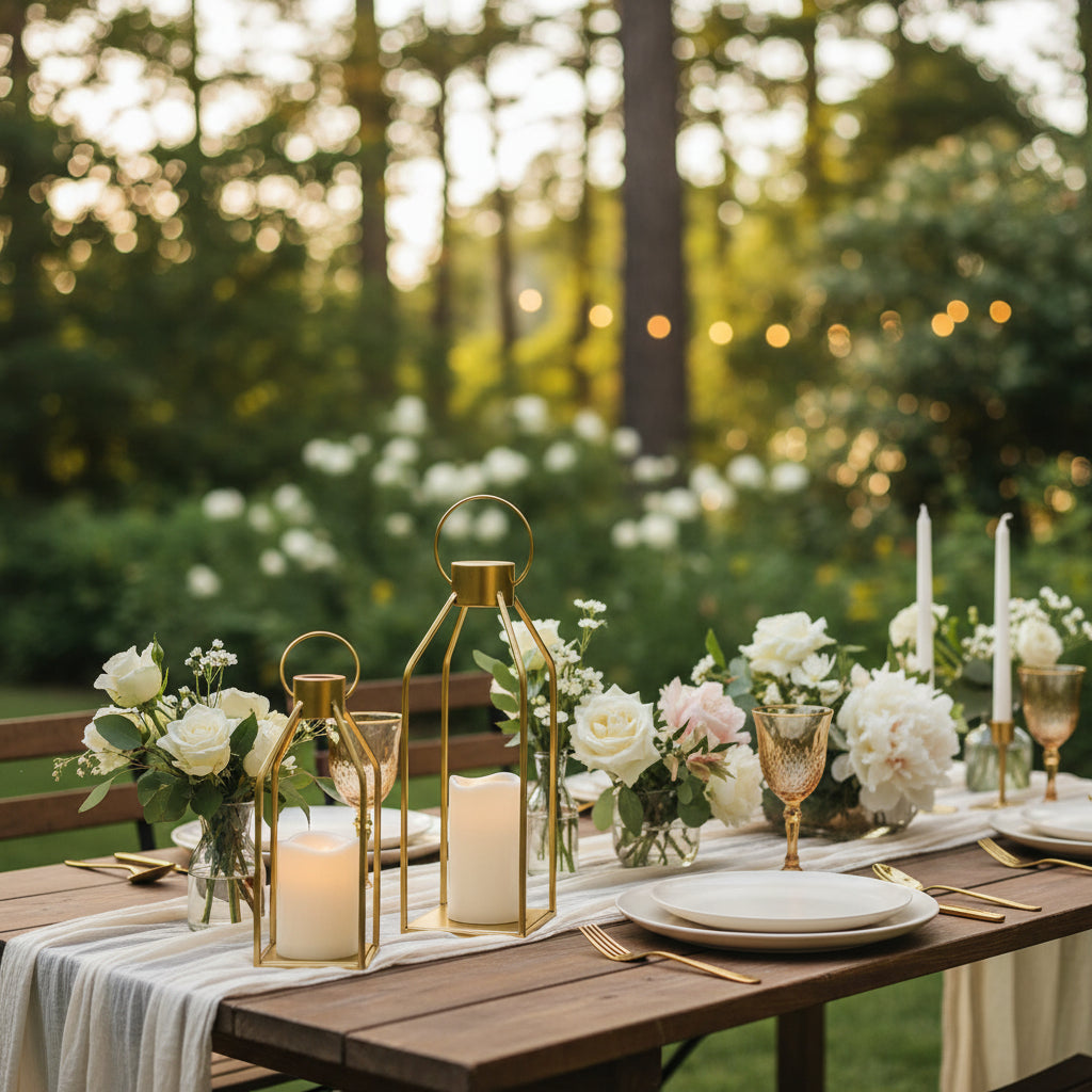 Set of 2 Modern Farmhouse Metal Candle Lanterns - Gold