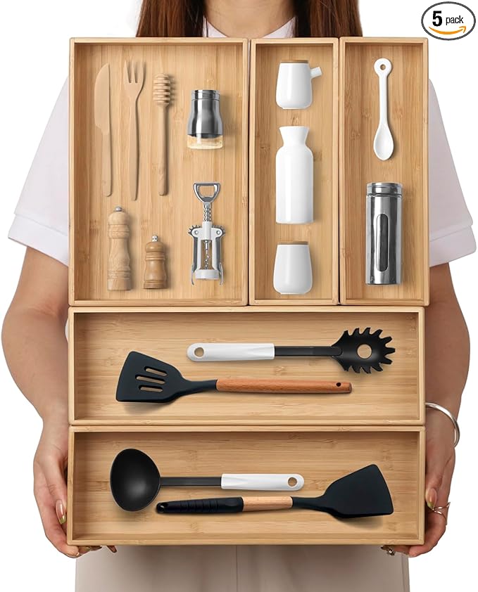 Bamboo Drawer Organizers - Set of 5