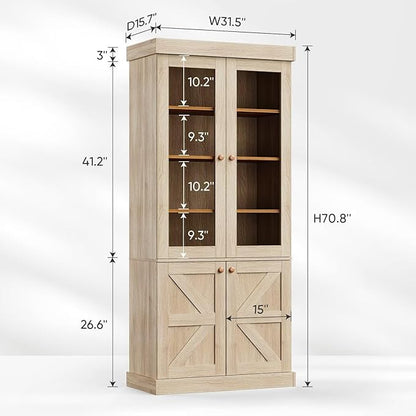 Vyre 71" Tall Farmhouse Bookshelves with Glass Doors, Set of 2 – Natural