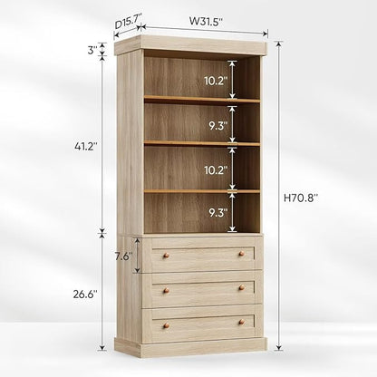 Farmhouse Bookshelves with Drawers, Set of 2 – Natural