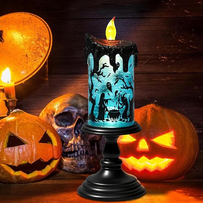 Battery Operated Spooky Spinning Tornado LED Candle -  Spooky Blue