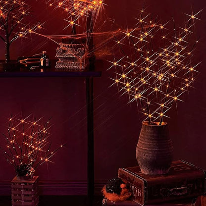 Orange LED Black Twig Branches with Fairy Lights for Halloween - Indoor/Outdoor