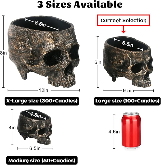 Large Skull Candy Bowl - Bronze Resin