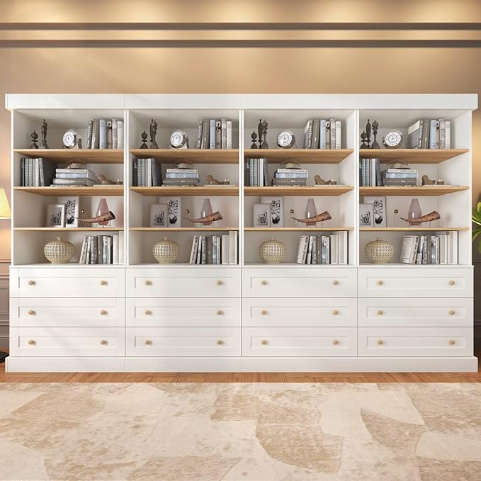 Farmhouse Bookcase with Drawers, Set of 4 – White