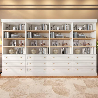 Farmhouse Bookcase with Drawers, Set of 4 – White
