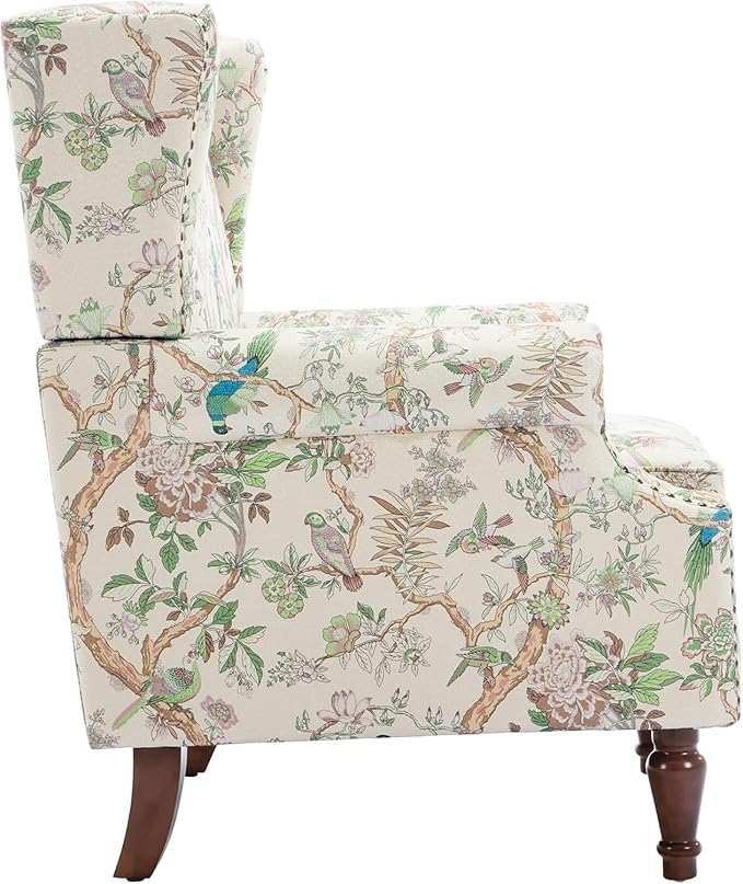Retro Printed Wingback Arm Chair - Bird Pattern