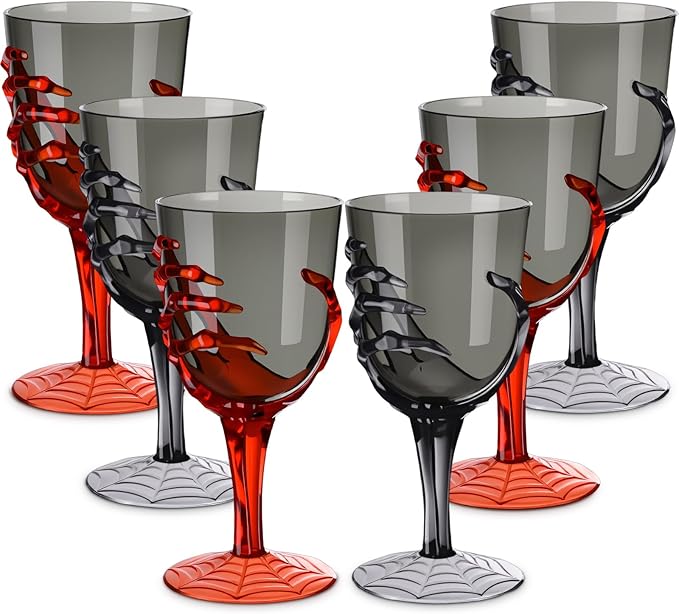 Set of 24 Halloween Skeleton Hand Goblets - 12oz Clear/Black/Red