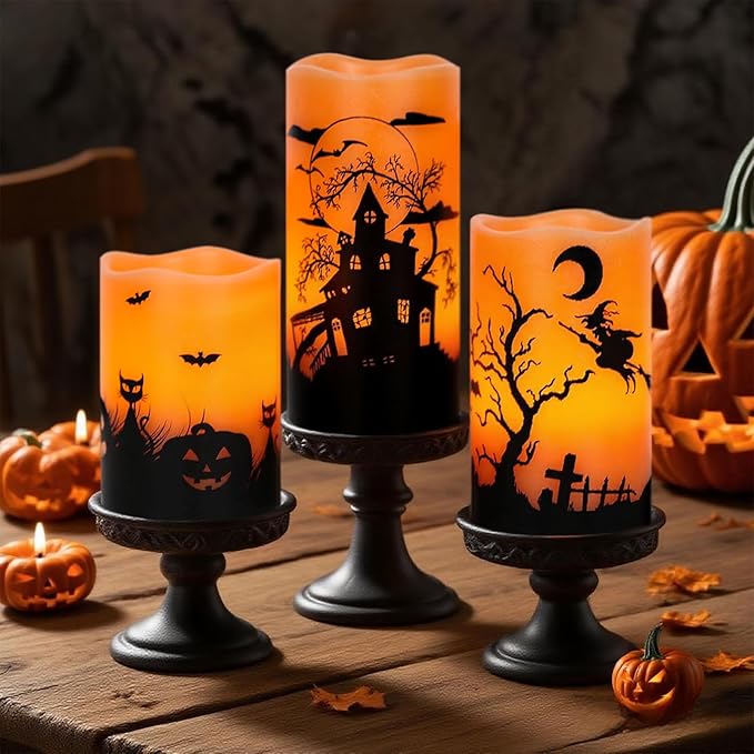 Rechargable Flickering Flameless Candles with Charging Base - Set of 3