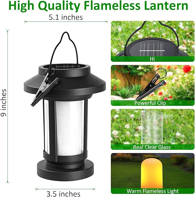 2 Pack Flickering Flameless Solar Lanterns