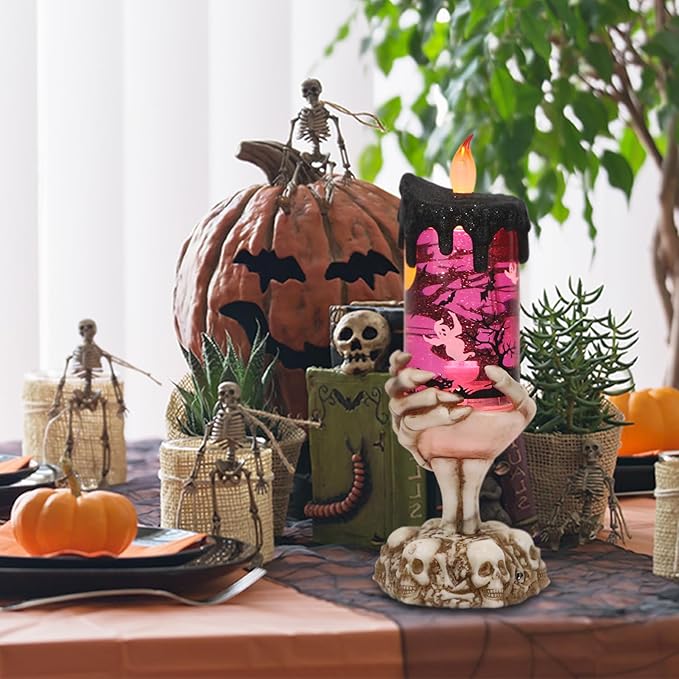 Battery Operated Spooky Spinning Tornado Candle w/ Skeleton Hand
