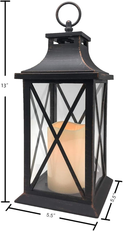 Set of 2 Antique Brushed Copper Lanterns with LED Flameless Candles