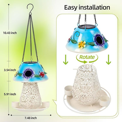 Mushroom Solar Bird Feeder - Blue