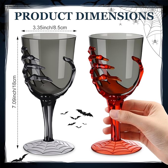 Set of 24 Halloween Skeleton Hand Goblets - 12oz Clear/Black/Red