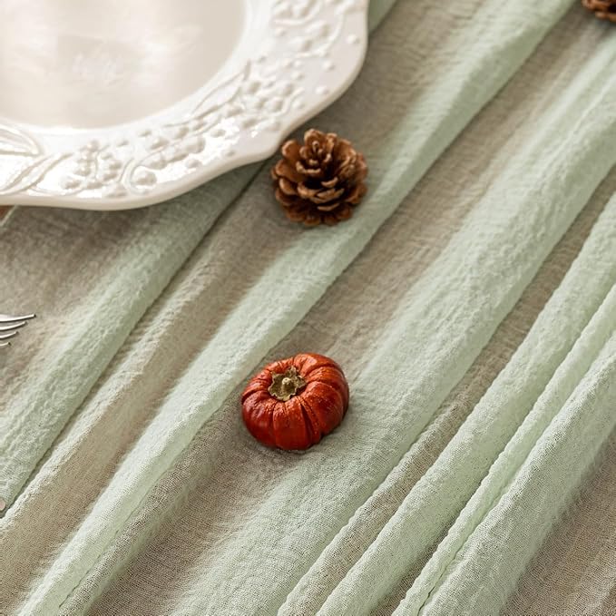Sage Green Cheesecloth Table Runner - 120 Inch