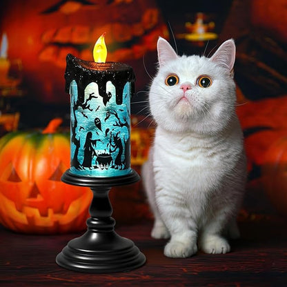 Battery Operated Spooky Spinning Tornado LED Candle -  Spooky Blue