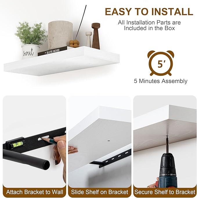 24" Floating Shelves, Set of 2 - White