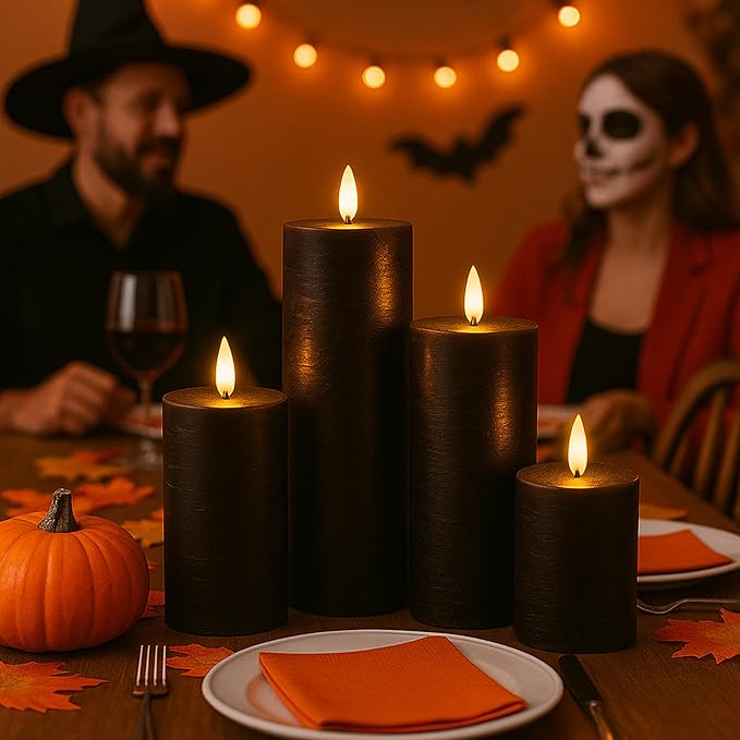 Set of 4 Halloween Flameless LED Candles w/ Remote - Black