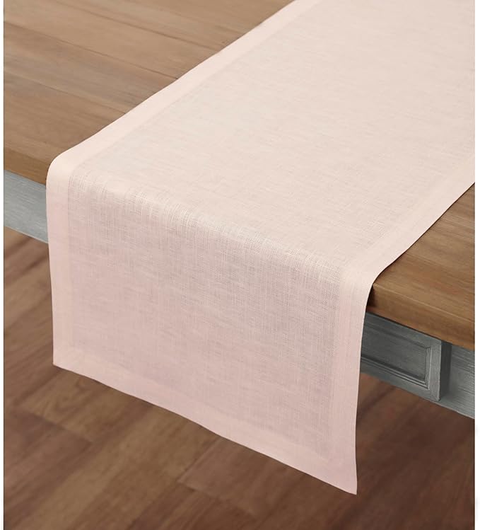 100% Pure Linen Table Runner 14 x 60 Inch - Pale Pink