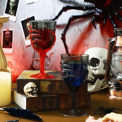 Set of 24 Halloween Skeleton Hand Goblets - 12oz Clear/Black/Red
