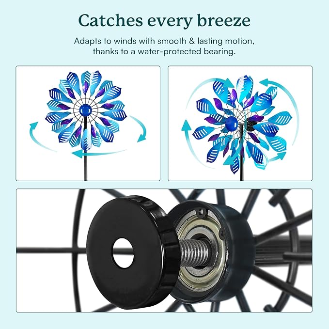 Extra Large Wind Spinner - 84" Blue Flower