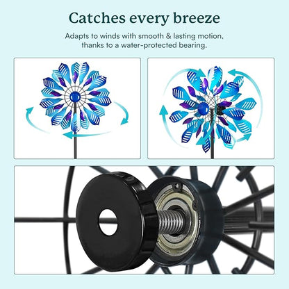 Extra Large Wind Spinner - 84" Blue Flower