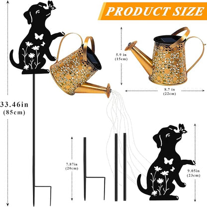 Dog With Watering Can/Cascading Lights - Solar, Waterproof