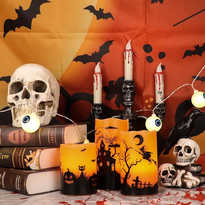 Rechargable Flickering Flameless Candles with Charging Base - Set of 3