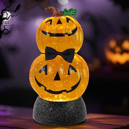 Stacked Halloween Pumpkin Musical Snow Globe w/ Timer