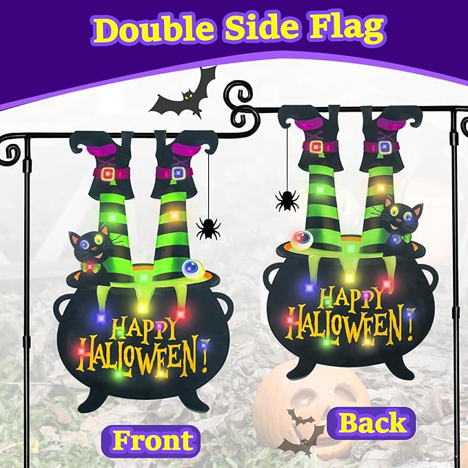 Solar LED Halloween Garden Flag - 12x18 Double Sided