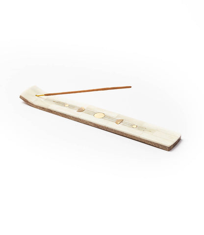 Indukala Moon Phase Incense Holder - Hand Carved Wood &amp; Bone